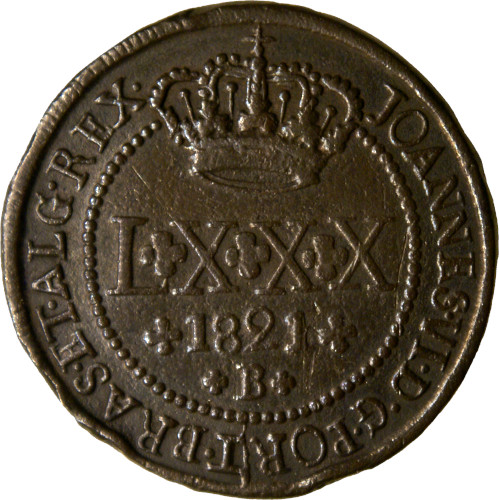 Variante 1821. Vila da Cachoeira Anverso 1. 80 Réis D. João VI