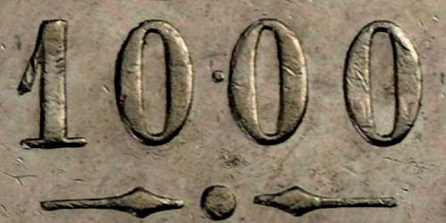 Variante 1856 Ponto no valor 10.00 1000 Réis D. Pedro II