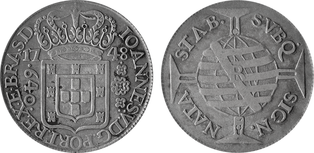 Imagem da data 1748 - IOANNES • V • DG • PORT • REX • E • BRAS • D •