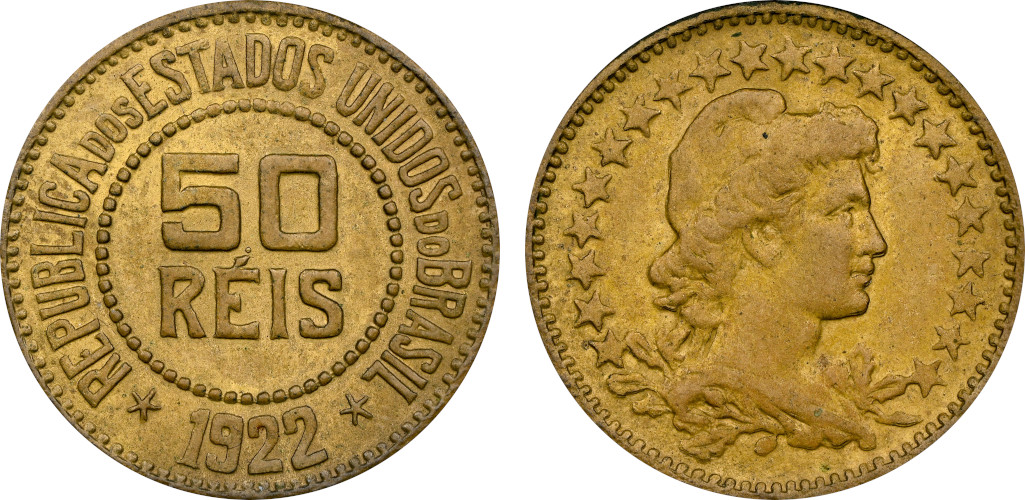 Prova 1922 Prova em Latão 50 Réis 