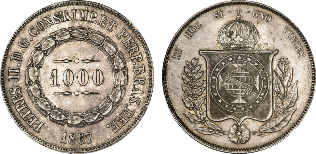 Prova 1867 Prova 1000 Réis D. Pedro II