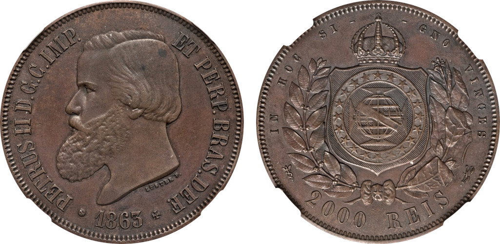 Prova 1863 Prova em Cobre 2000 Réis D. Pedro II